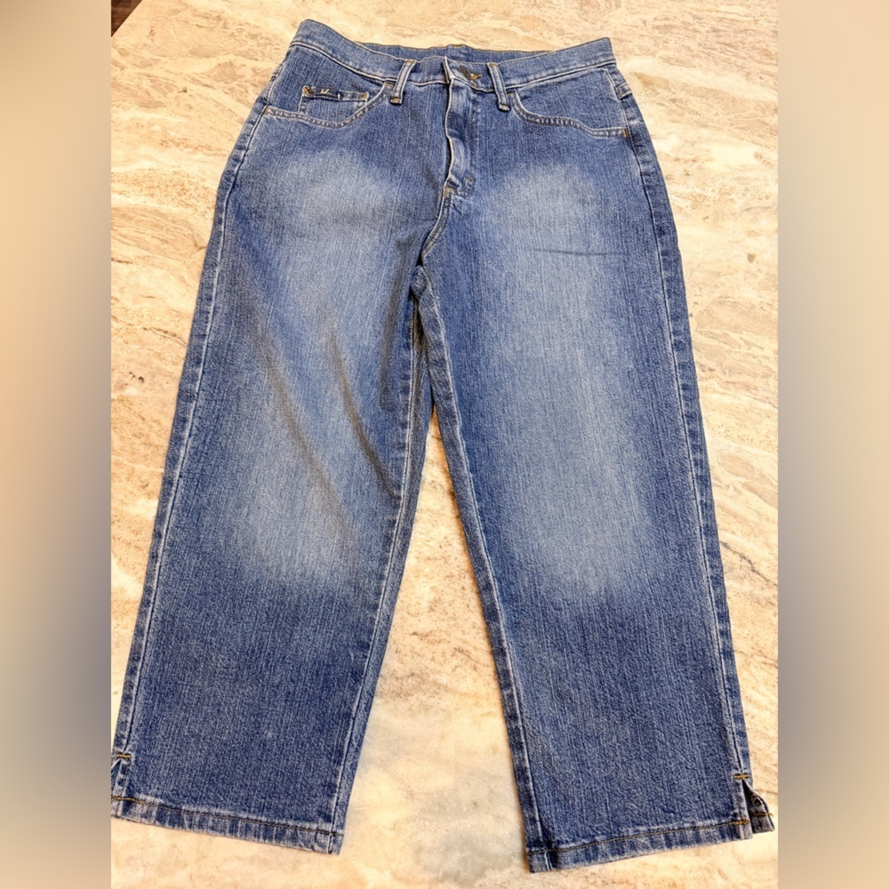 LL Denim Medium Wash Stretch Straight Leg Jeans 10 Elastic Back Comfort Fit